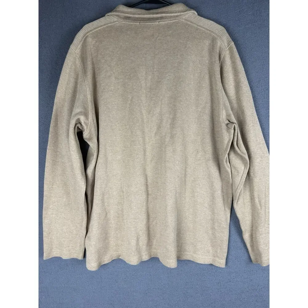 Banana Republic Sweater Mens Large Oatmeal Cotton Quarter Zip Mock Neck Pullover